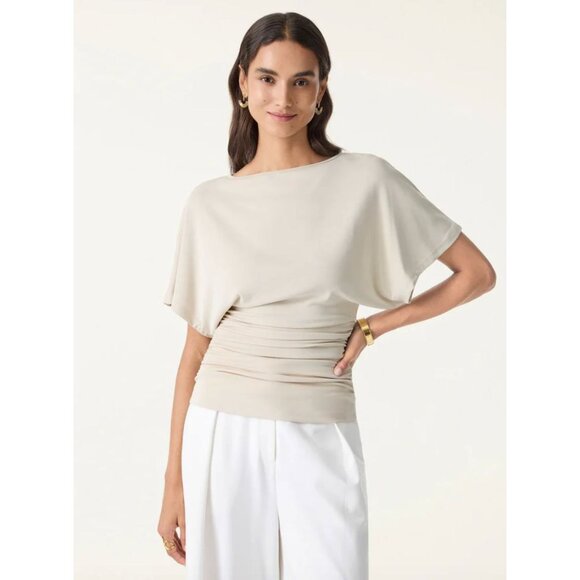 OGL Sandwashed Batwing Boatneck Ruched Top Morning Mist NWT Cooling Micro Rib - Picture 3 of 4